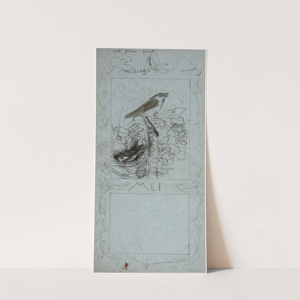 Broedende en fluitende zangvogel, mei by Theo van Hoytema
