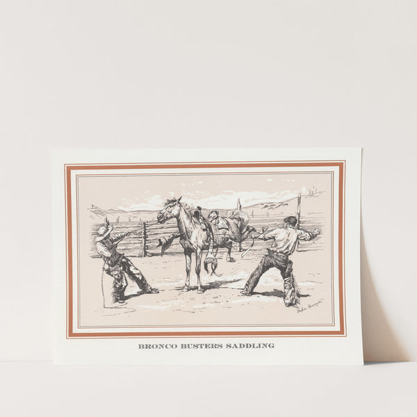 Bronco busters saddling by Frederic Remington