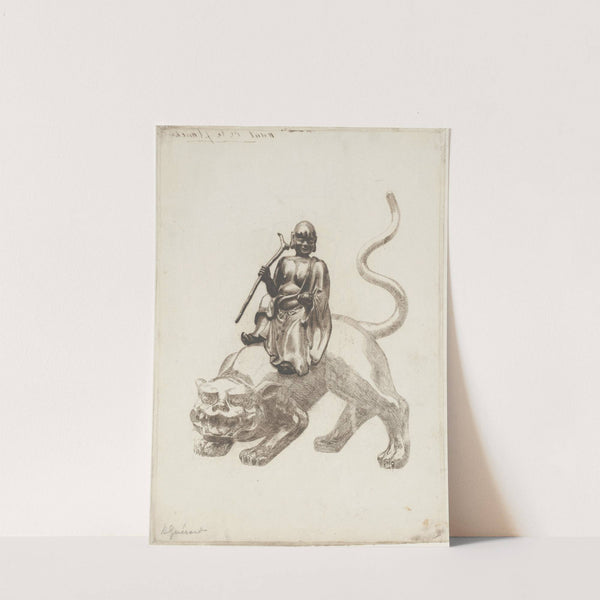 Bronze statue of a Japanese deity (Sennin) on a lion (1883) by Henri-Charles Guérard