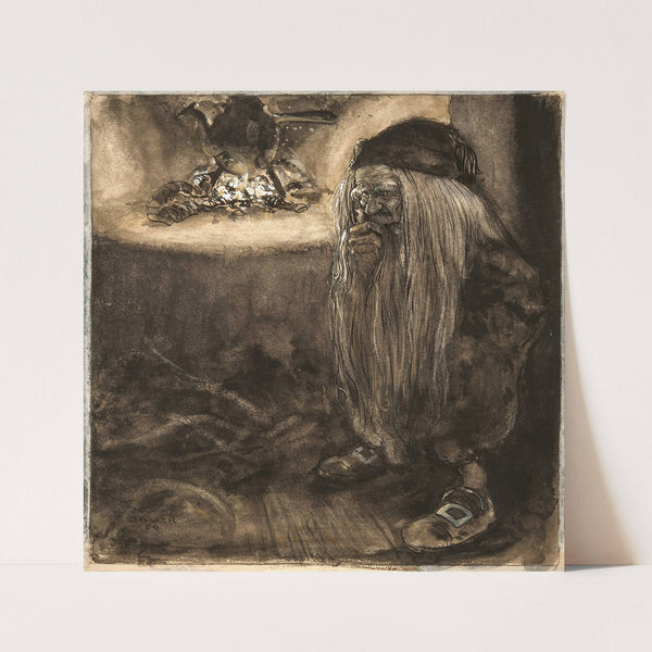 Brownie by a Fireplace (1909) by John Bauer