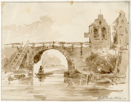 Brug in dijk en enkele huisjes