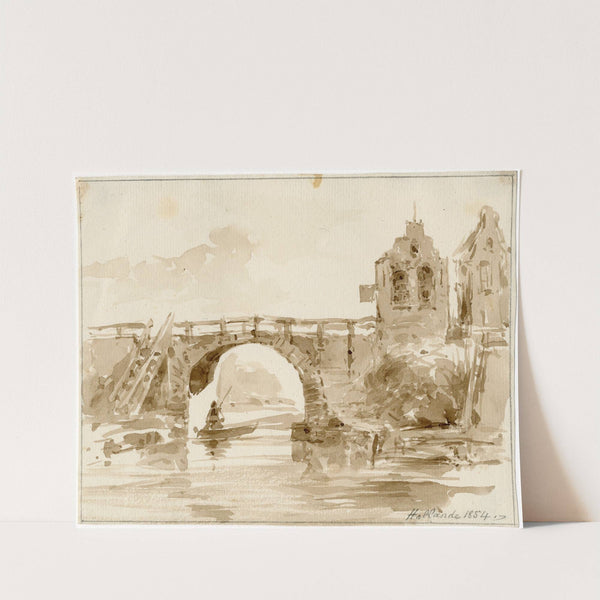 Brug in dijk en enkele huisjes by Pieter van Loon