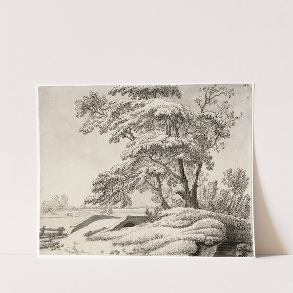 Bruggetje over beek bij bomen by Barend Hendrik Thier