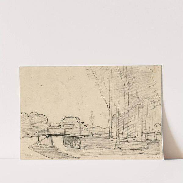 Bruggetje over een vaart en bomenrij by Adolf le Comte