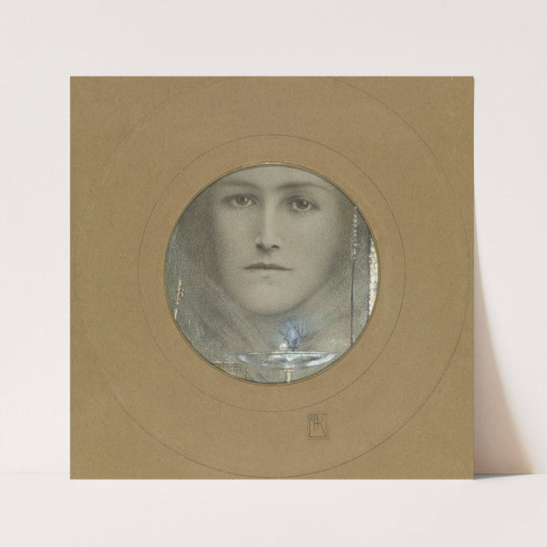 Bruine ogen en een blauwe bloem (1905) by Fernand Khnopff