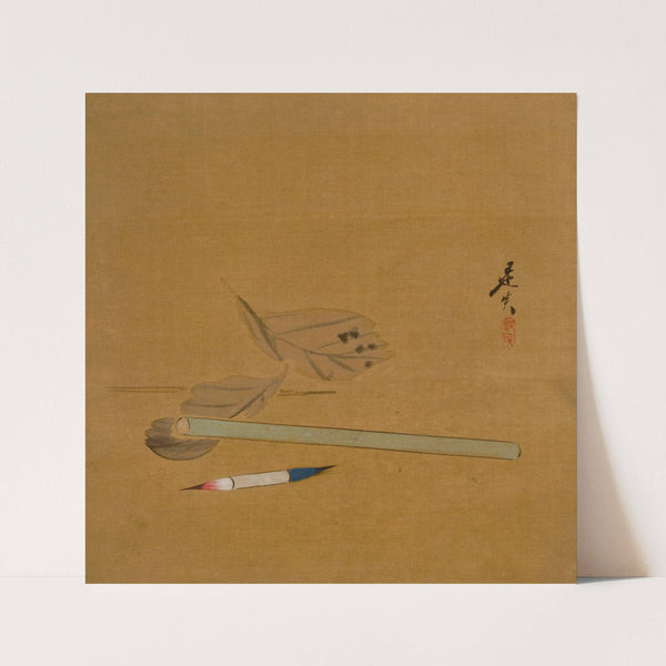 Brush, Holder, and Leaves (1847) by Shibata Zeshin