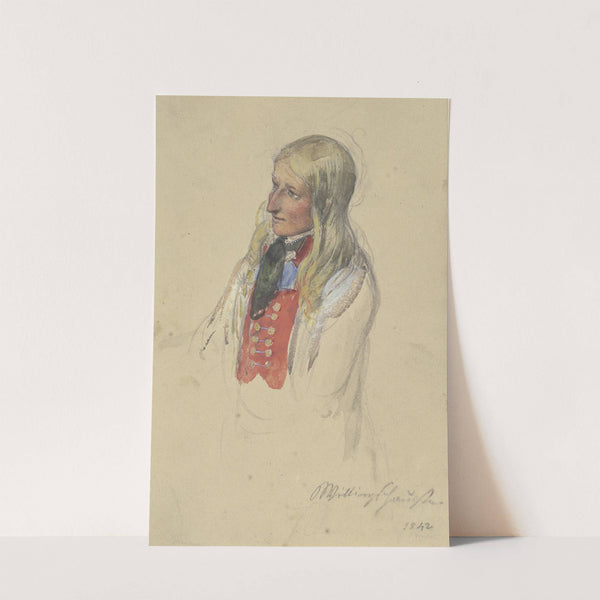 Brustbild einer jungen blonden Bäuerin in roter Weste und weißem Rock (1842) by Jakob Fürchtegott Dielmann