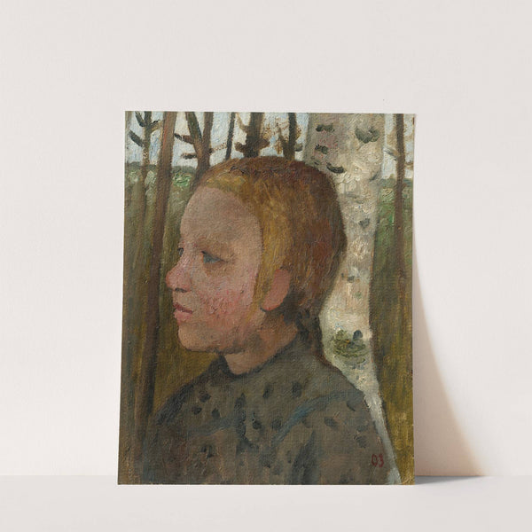 Brustbild eines Mädchens nach links vor Birken by Paula Modersohn-Becker
