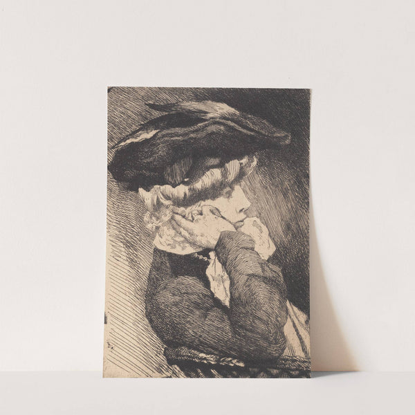 Brystbillede af en siddende ung dame med hat, skarp profil by Frans Schwartz