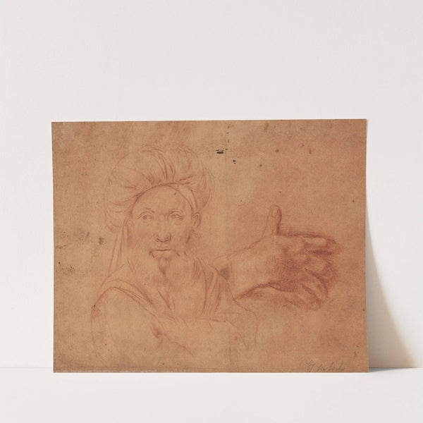 Brystbillede af en turbanklædt, skægget mand, en face, samt studie af en hånd by Tanzio da Varallo