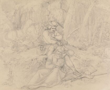 Bueskytter og kriger i skogen (1840)