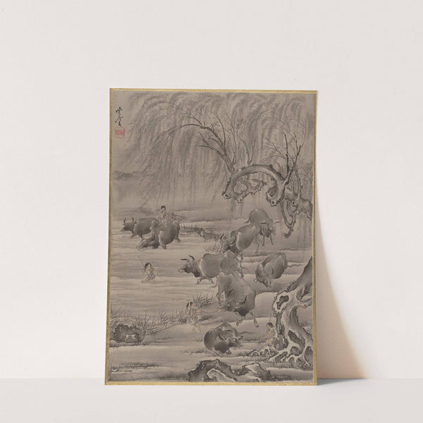 Buffalo and Herdsman (ca. 1887) by Kawanabe Kyōsai