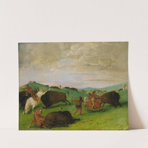 Buffalo Chase, Bulls Making Battle With Men And Horses by George Catlin
