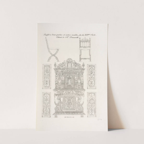 Buffet à deux parties et autres meubles, fin du XVIme. siècles. Cabineet de Mr. Demonville. (1839) by Nicolas Xavier Willemin