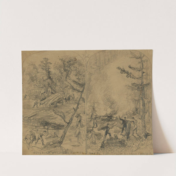 Building military bridges. Making charcoal for the army force by Alfred Rudolph Waud