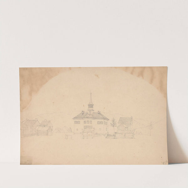 Building with a cupola, perhaps residential, besides log buildings, perhaps quarters for enslaved workers by John Rubens Smith