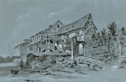 Buitenhuis aan een rivier (1862)