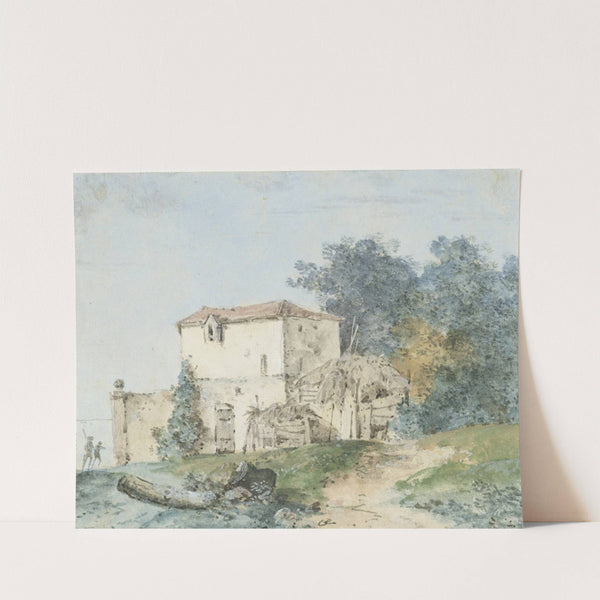 Buitenhuis in een landschap by Louis Gabriel Moreau