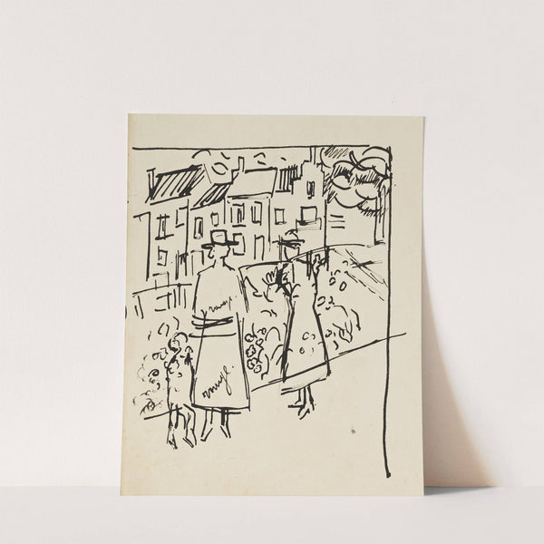 Buitenscène met twee vrouwen en een kind by Jean Brusselmans