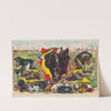 Bull head in the center surrounded by fair buildings, horsetrack, farm animals and produce (1898) by Calvert Litho. Co