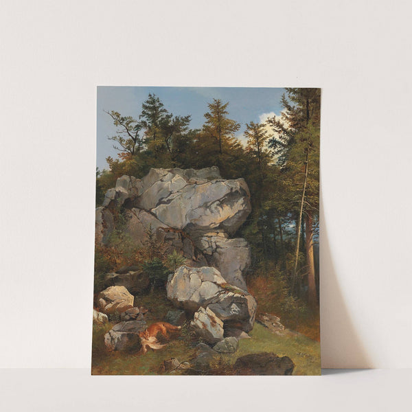 Burde Fuchs mit Beute in felsiger Landschaft (1858) by Carl Borromäus Andreas Ruthart