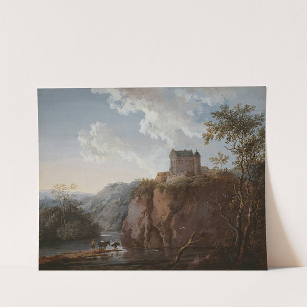 Burg auf einem Felsen über einem Flußtal by Johann Georg Wagner