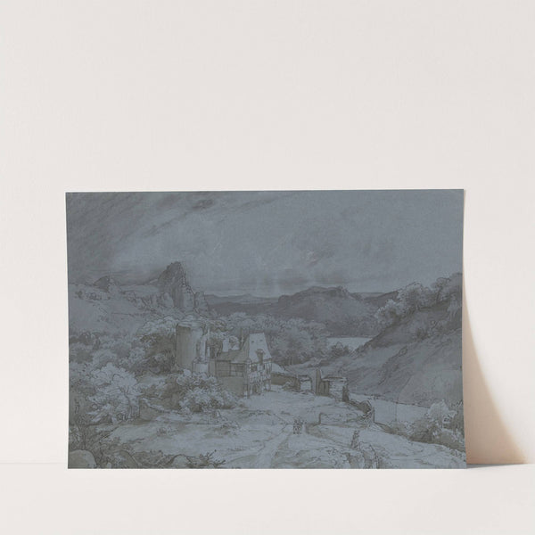 Burgruine mit Fachwerkanbauten in einer Felslandschaft by Eduard Wilhelm Pose