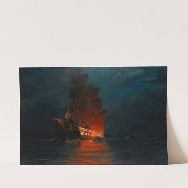 Burning of a Turkish flagship by Konstantinos Volanakis