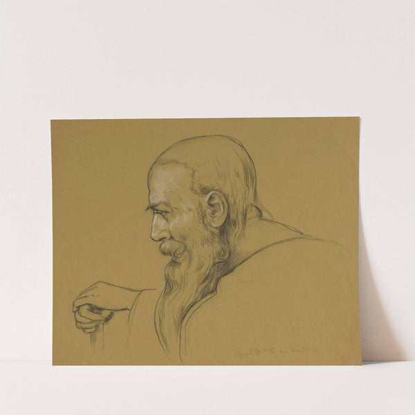 Bust of a Long-Bearded Old Man Leaning on a Stick with His Two Hands (1908) by Hans Thoma