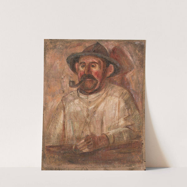 Bust of a man in a hat with a pipe by Tadeusz Makowski