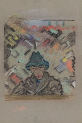 Bust of a Man in a Hat with Decorative Background