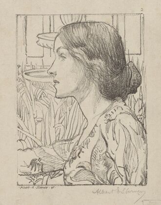Bust portrait of young woman in profile