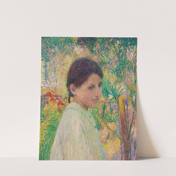 Buste de jeune fille de trois quart sur fond de jardin (circa 1910) by Henri Martin