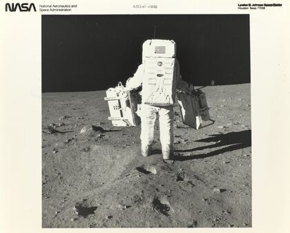 Buzz Aldrin on the Moon with Components of the Early Apollo Scientific Experiments Package (1969)