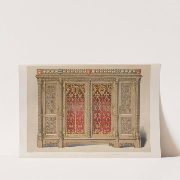 Cabinet in oak with brass panels by Matthew Digby Wyatt