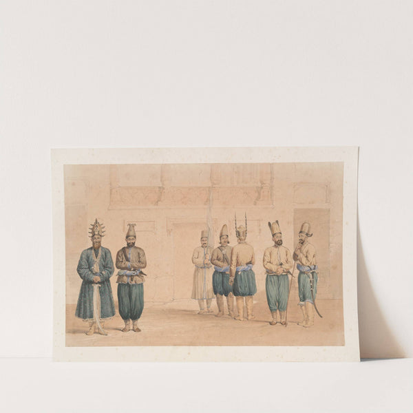 Cabul; retinue of Shah Shoojau Ool Moolk, Mahomed Shah Giljee, chief executioner, Ghufoor, a mutilator (1843) by James Atkinson
