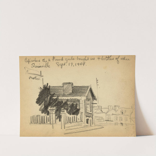 Café where the 2 French girls bought us 4 bottles of cider, Quinéville by Victor Alfred Lundy