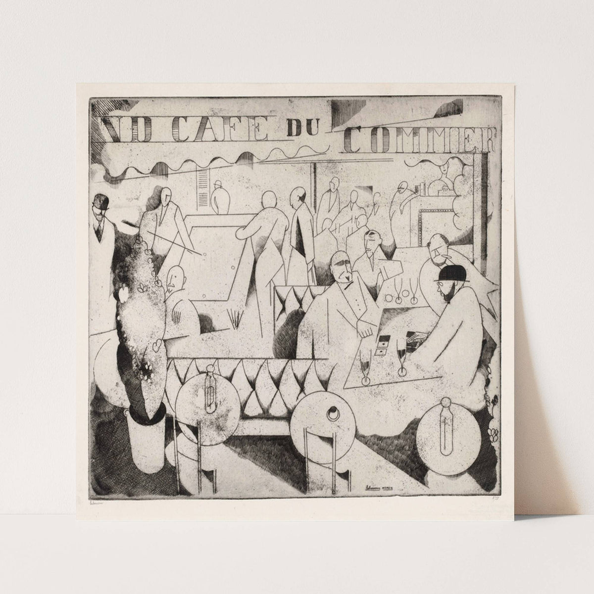 Caféinterieur met drinkende en biljartspelende mannen (1913) by Jean-Émile Laboureur