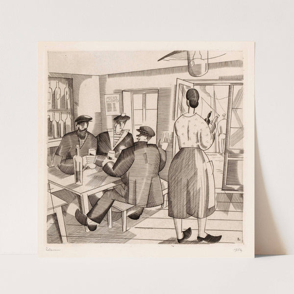 Caféinterieur met klanten en serveerster (1925) by Jean-Émile Laboureur