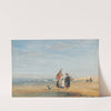 Calais beach with shrimpers and a dog by David Cox