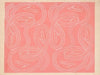 calligraphic scrolls and script on salmon background