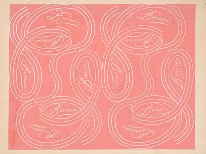 calligraphic scrolls and script on salmon background