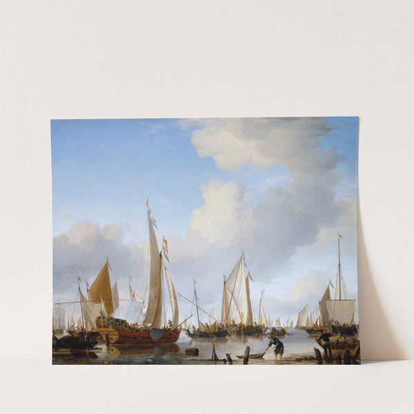Calm- A States Yacht under Sail close to the Shore with many other Vessels by Willem van de Velde the Younger