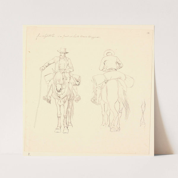 Campagnol til hest, set forfra og bagfra, samt studie af en hests bagben (1845) by Johan Thomas Lundbye