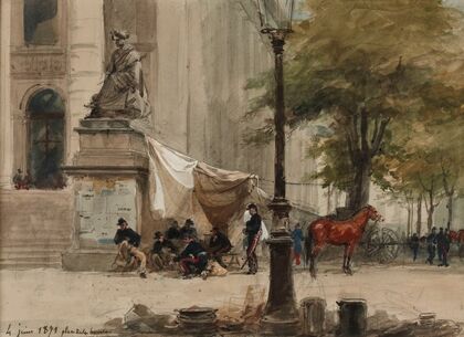 Campement d’artillerie place de la Bourse, 4 juin 1871.