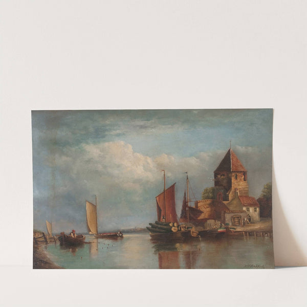 Canal scene with boats by Hendrik Barend Koekkoek