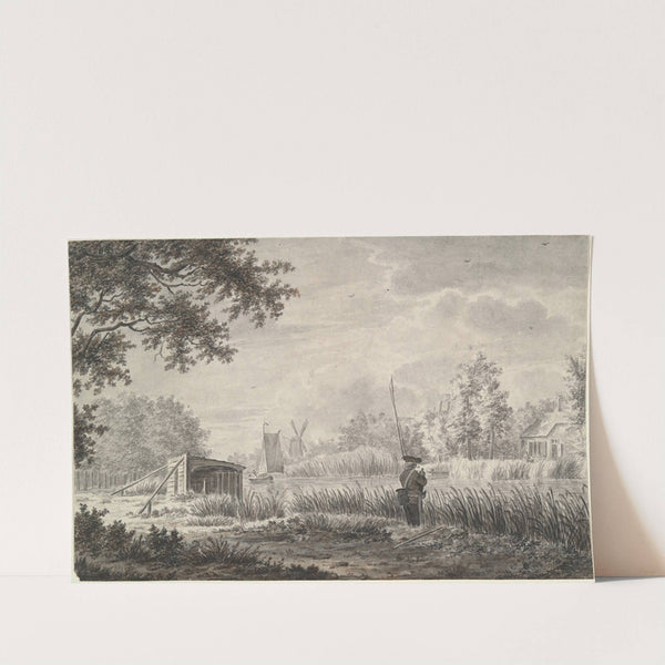 Canal Scene with Fisherman by A. Stroo