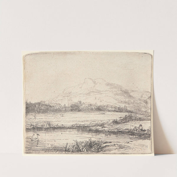 Canal with an Angler and Two Swans (1650) by Rembrandt van Rijn