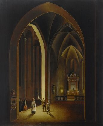 Candlelit church interior