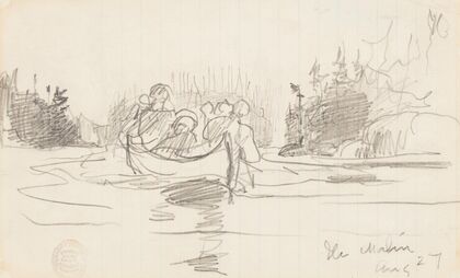 Canoe with Three Men, Ile Maligne, Quebec